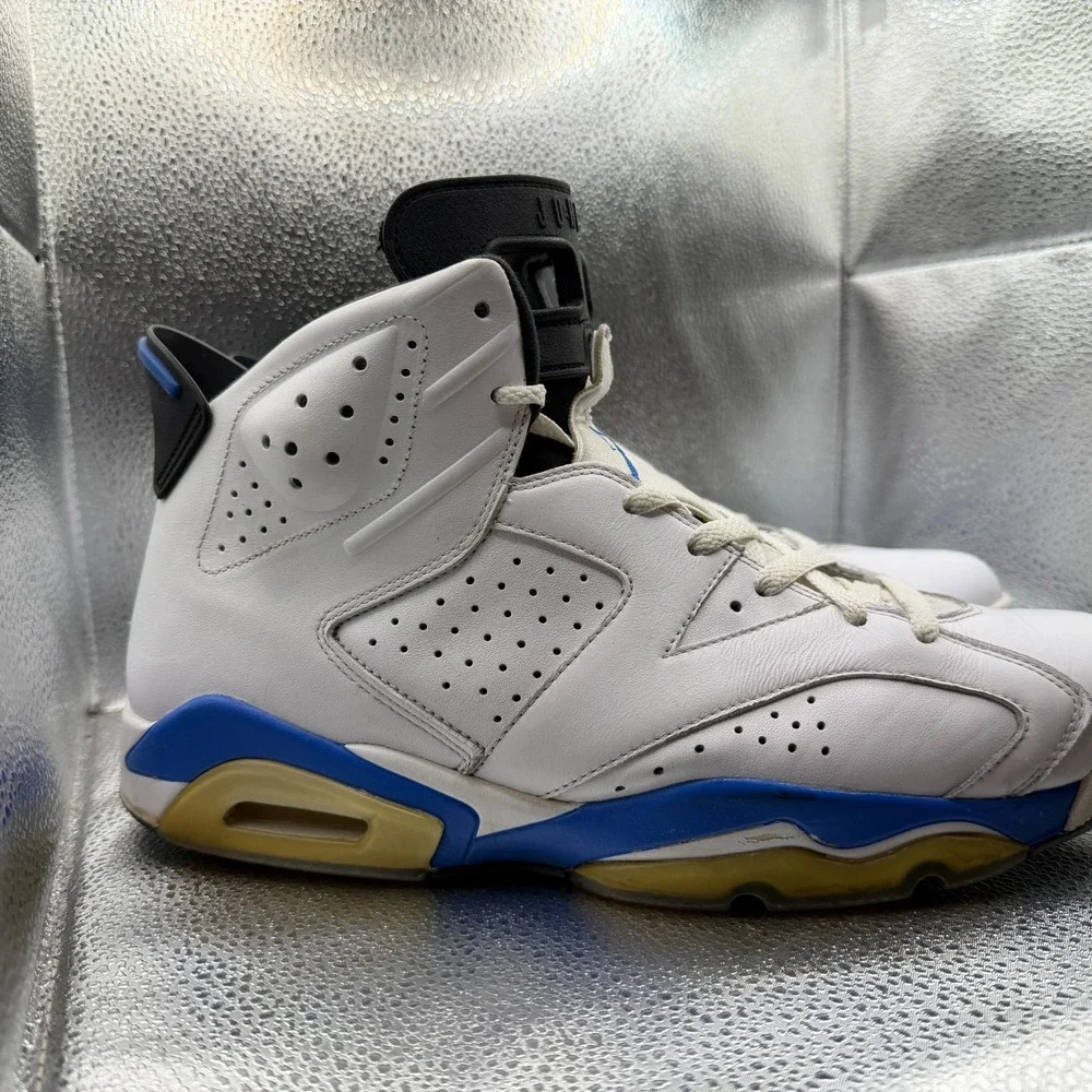 Size‎ 12 Air Jordan 6 Retro 2014 White/Sport Blue-Black Mens Shoes 384664-107